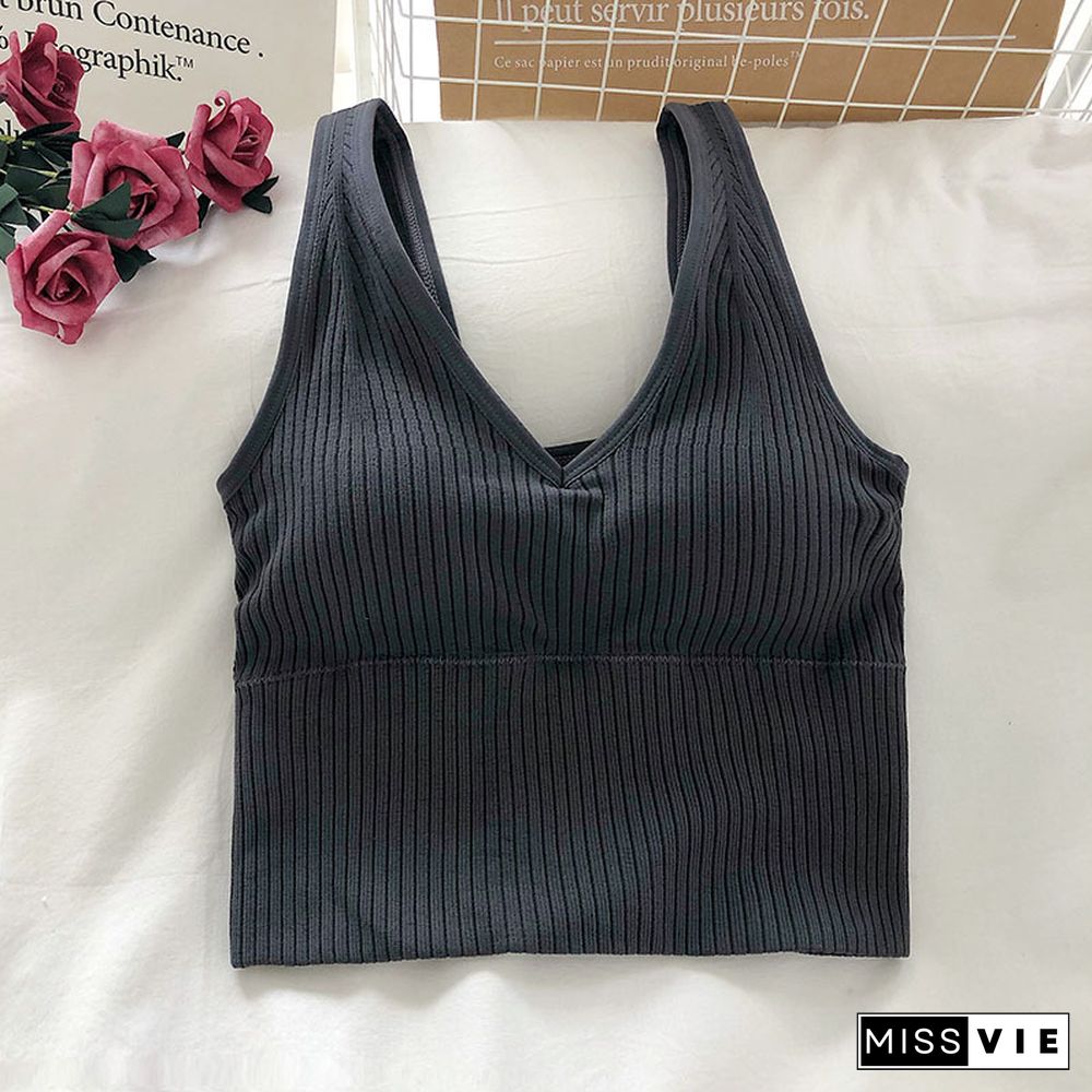 New Sexy Push Up Bra Woven Wrapped Top Underwear V Tie Bra Pad Wireless Sports Bra Striped Crop Top Sleeveless Camisole Ins