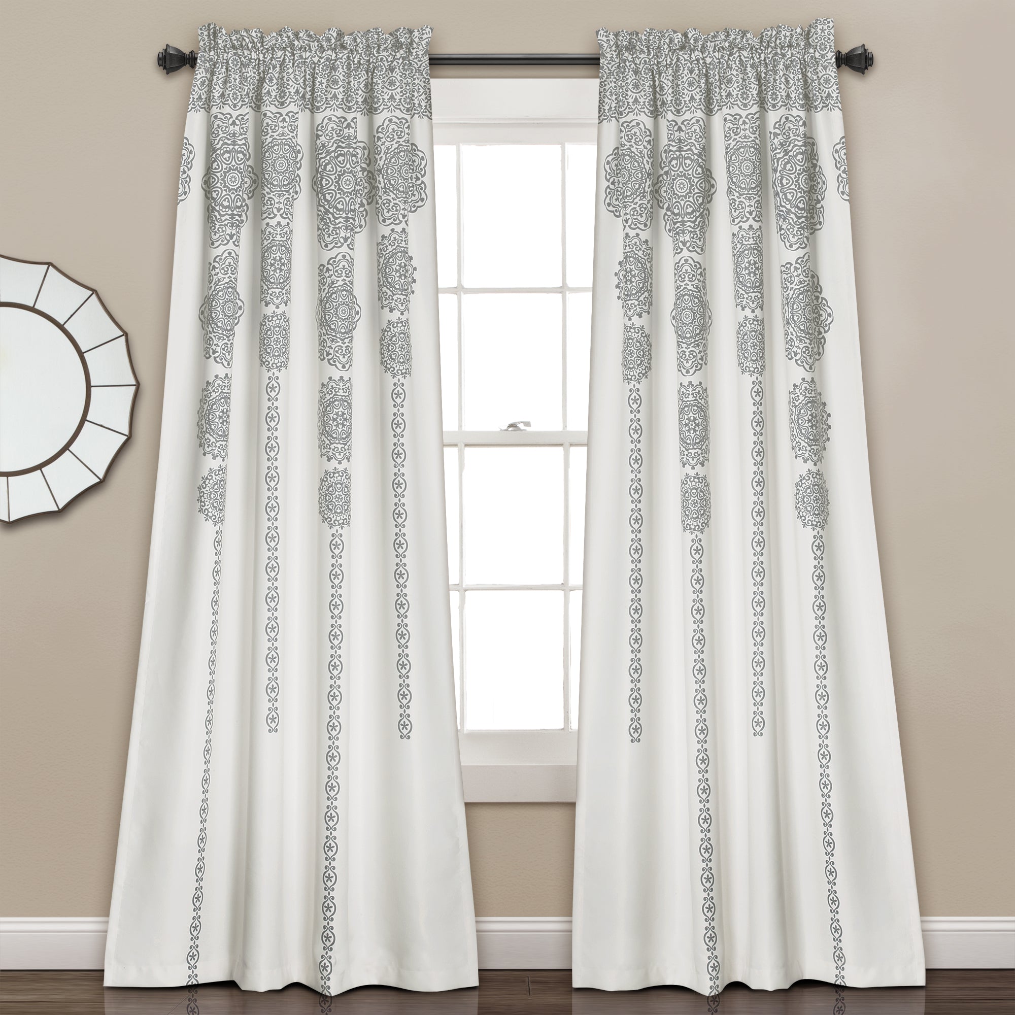 Stripe Medallion Light Filtering Window Curtain Set