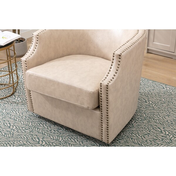 Living Room Accent Chairs Swivel Chair Modern Small Club Arm Chairs Lounge Chairs with Nailheads Barrel Chair， Beige