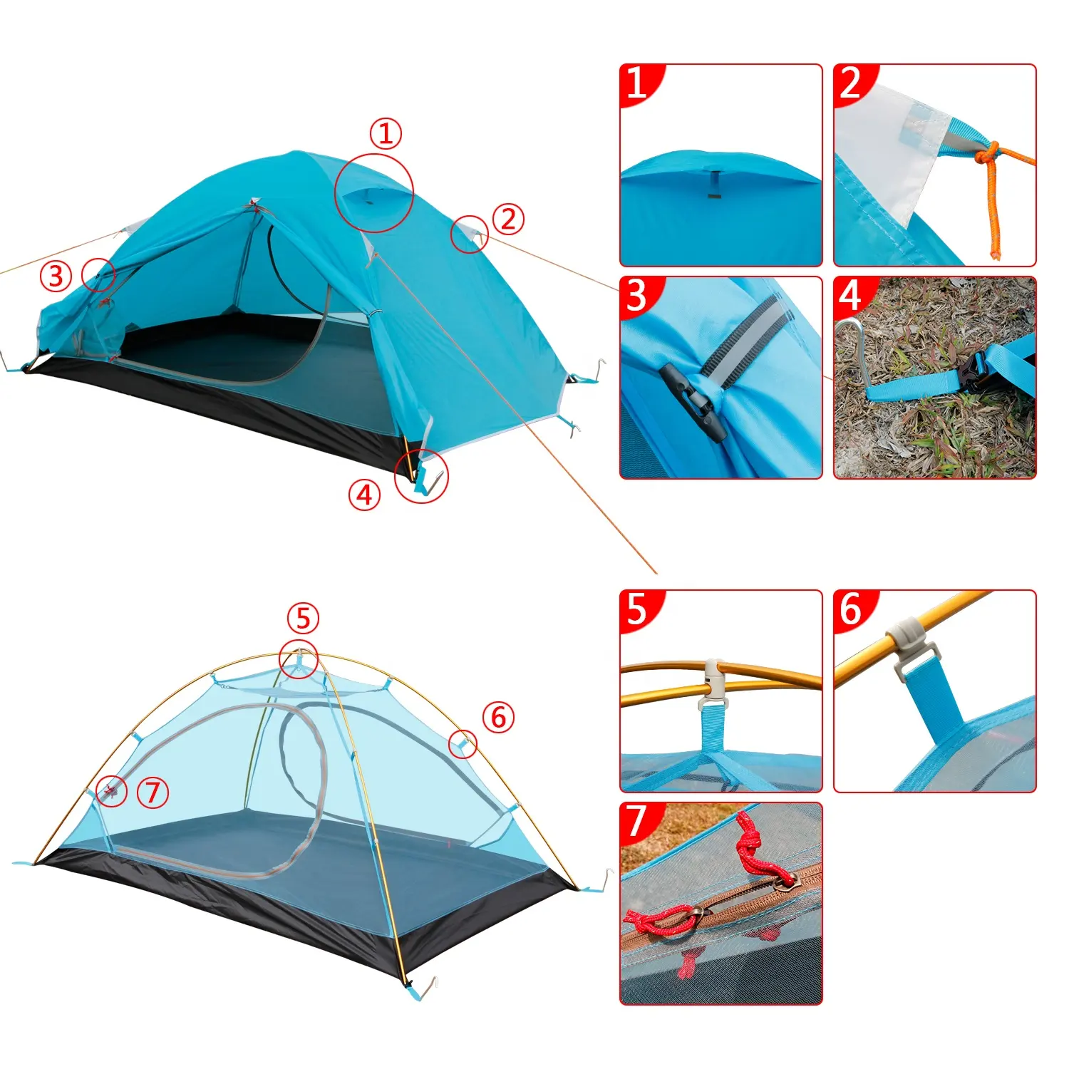 CLM New Design Aluminum Pole Folding Ultralight Hiking 2 person Camping Outdoor Tent