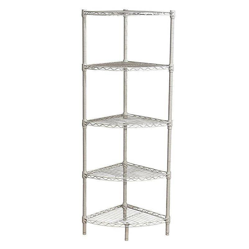 Juggernaut Storage Steel Wire 5-Tier Corner Home Shelving Unit Tower， White