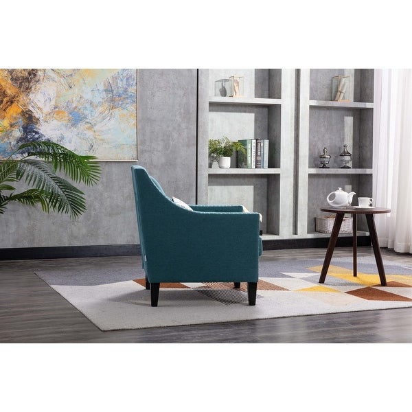 Modern Armchair Living Room Linen Fabric Padded Seat Accent Chair Removable Cushion Seat with Nailheads and Solid Wood Legs