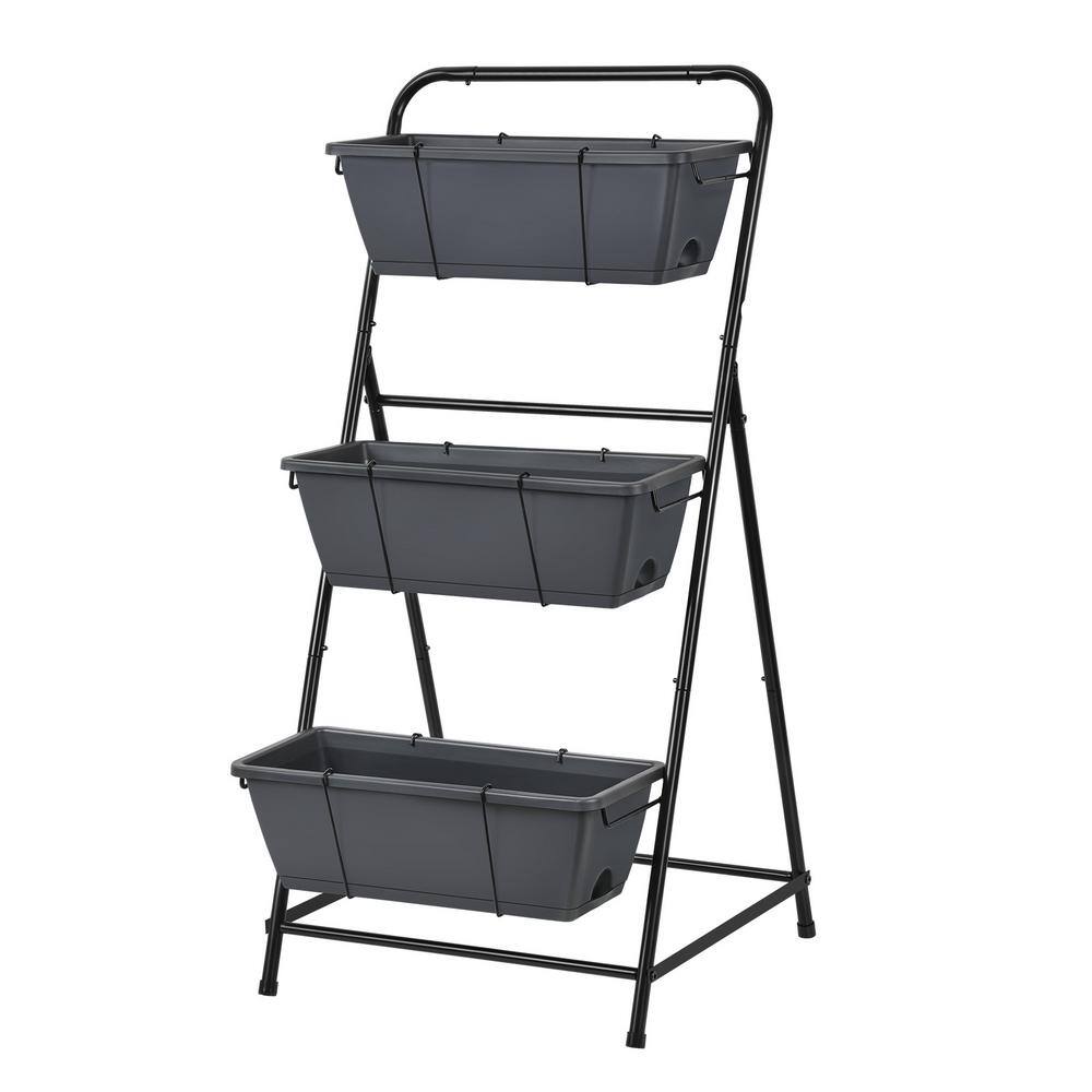 Oumilen 38 in. H x 18 in. L x 17.7 in. W 3 Tier Vertical Planter with Drainage Holes Removable Tray for Patio Balcony Porch Gray HD-483-WELA