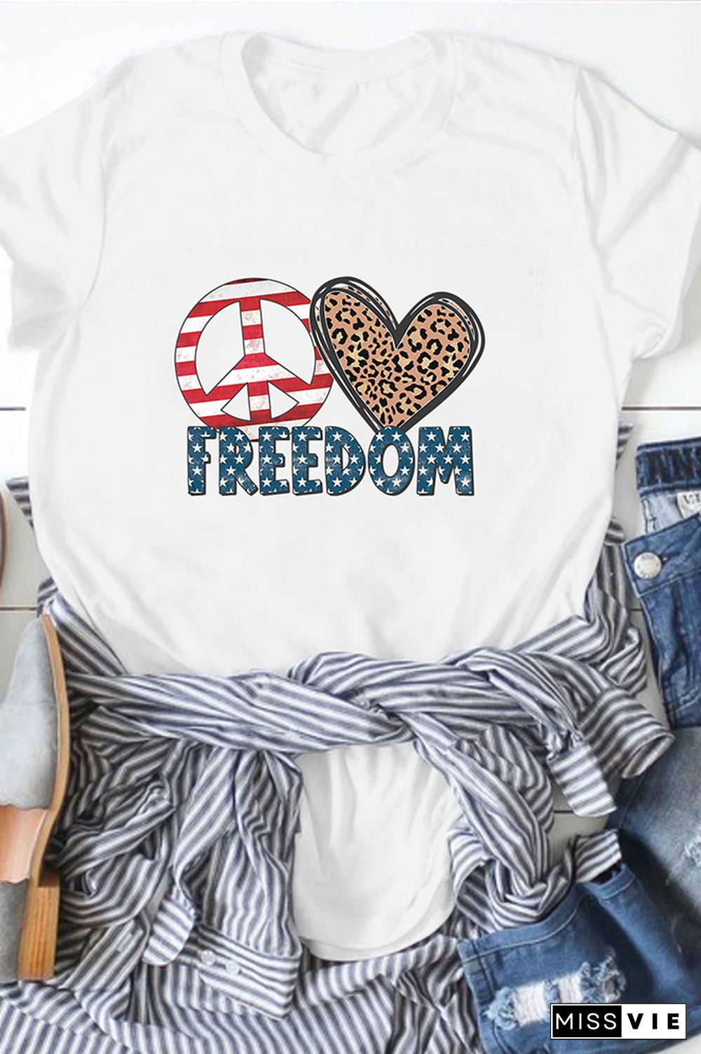 Peace Love Freedom Print Short Sleeve Graphic Tee Wholesale