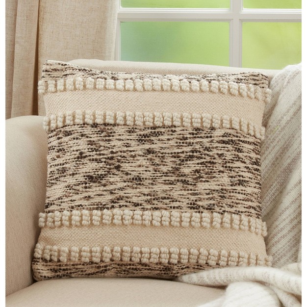 Woven Design With Woven Texture Square Pillow Cover Ivory Saro Lifestyle