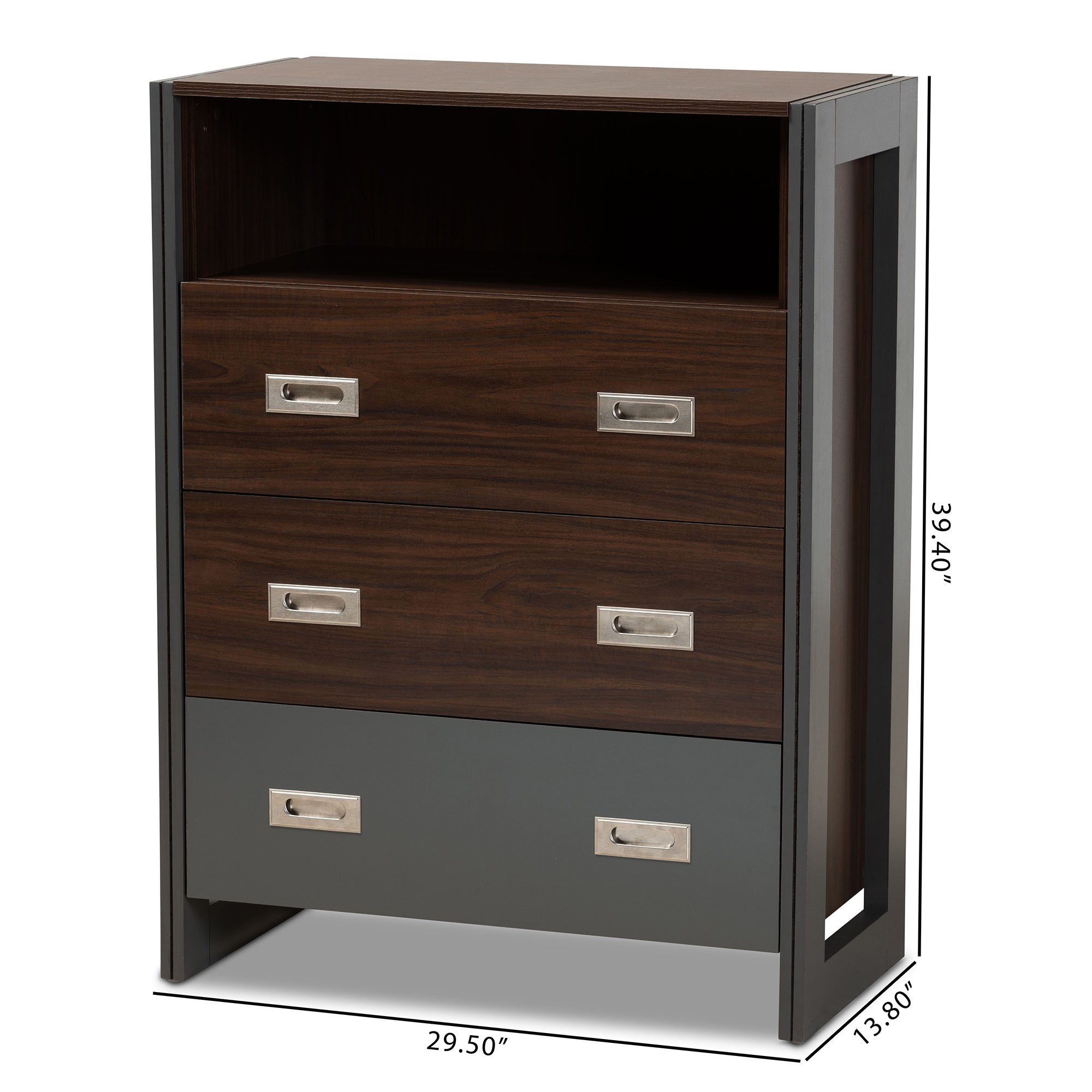 Baxton Studio Elliot Modern and Contemporary Two-Tone Walnut and Grey Finished Wood 3-Drawer Chest