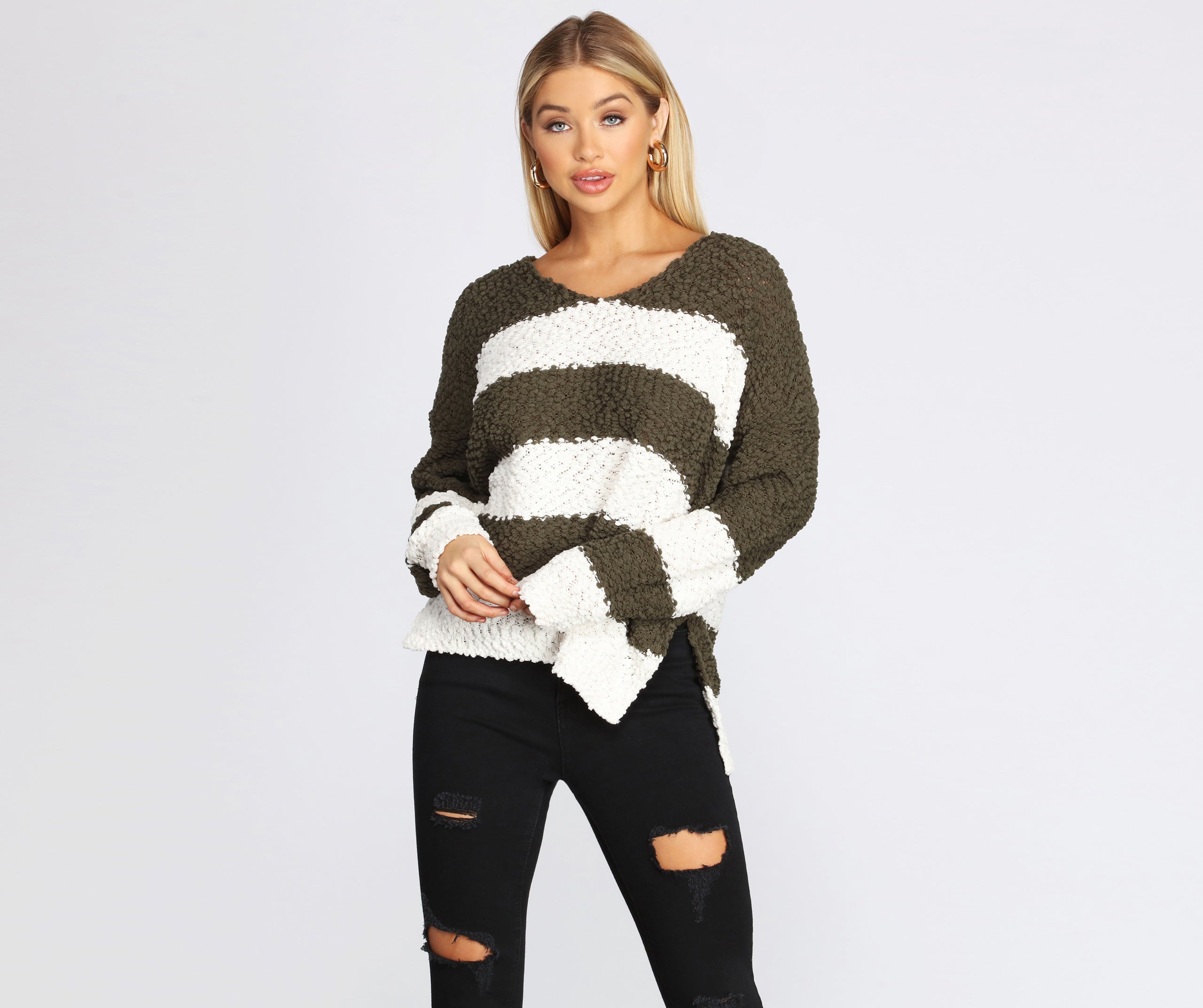 Cozy Popcorn Striped Sweater