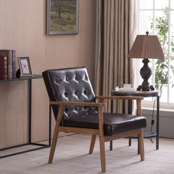 PU Leather Black/Brown Mid-century Accent Chair