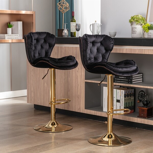 2Pc Bar Stools with Footrest Swivel Height Adjustable Velvet Bar Stool