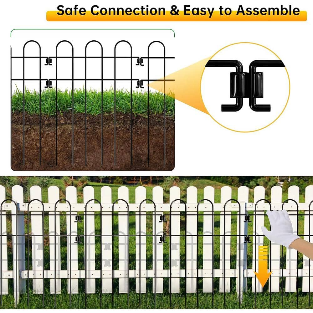 Oumilen 10-Pack No Dig Fence Decorative Garden Fence Border Rustproof Black Metal LT-K297