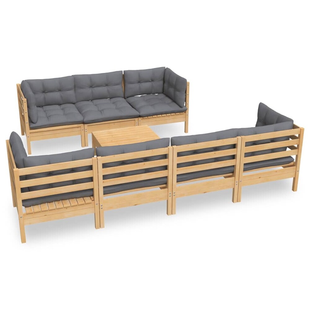 vidaXL Solid Pinewood Patio Lounge Set 8 Piece with Cushions Multi Colors