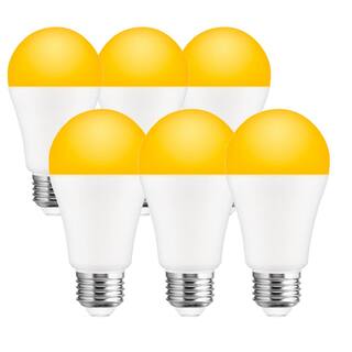 YANSUN 12-Watt 100-Watt Equivalent A19 Dusk to Dawn LED Bug Light Bulb E26 Base in Yellow-Colored 2000K (6-Pack) H-FZQW002E26-12