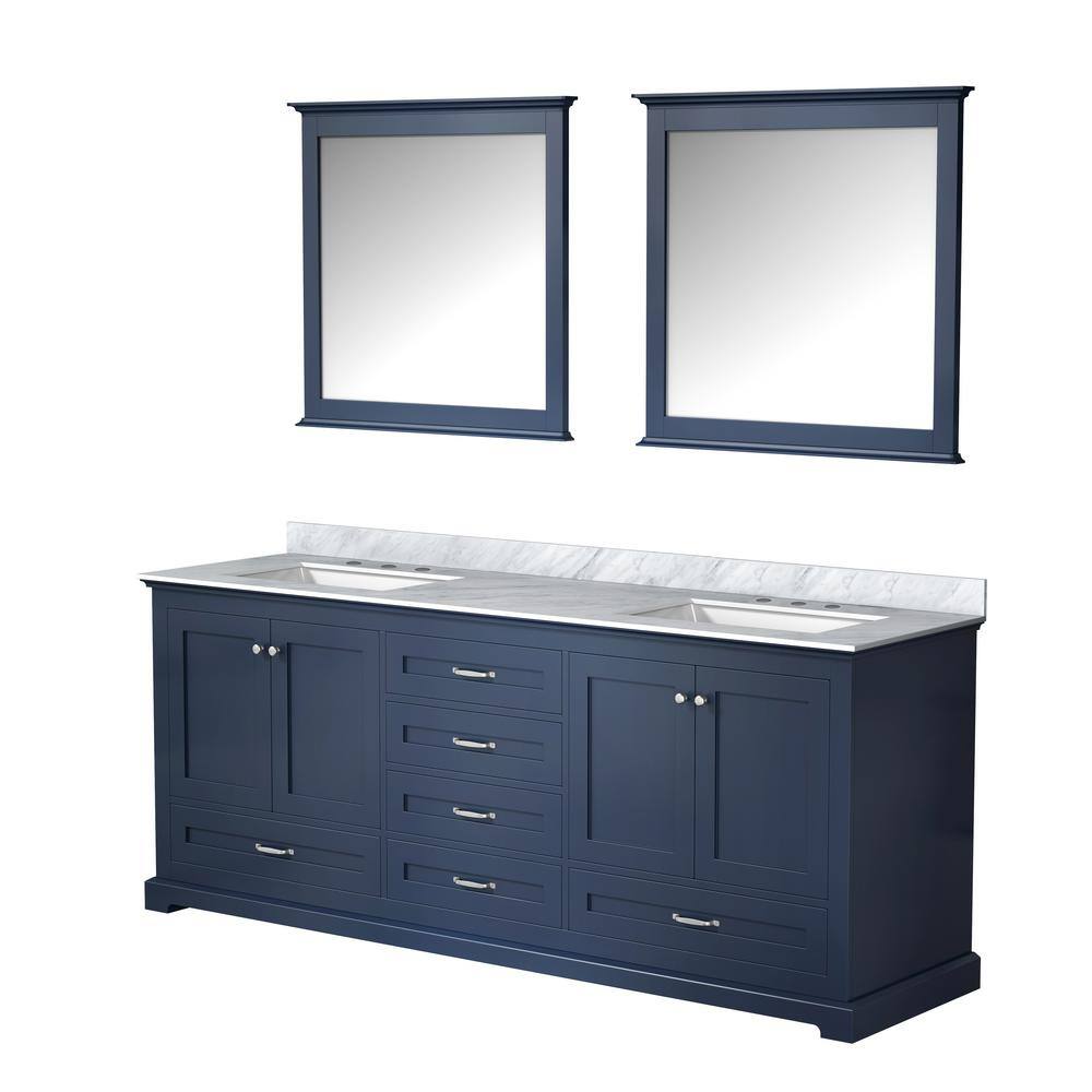 Lexora Dukes 80 in. W x 22 in. D Navy Blue Double Bath Vanity Carrara Marble Top and 30 in. Mirrors LD342280DEDSM30