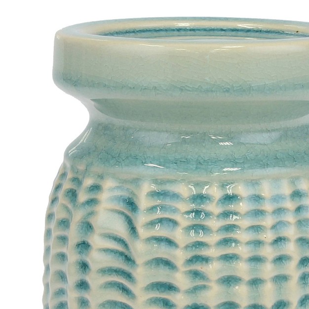 Decorative Coastal Ceramic Pillar Candle Holder Seafoam Green Stonebriar Collection