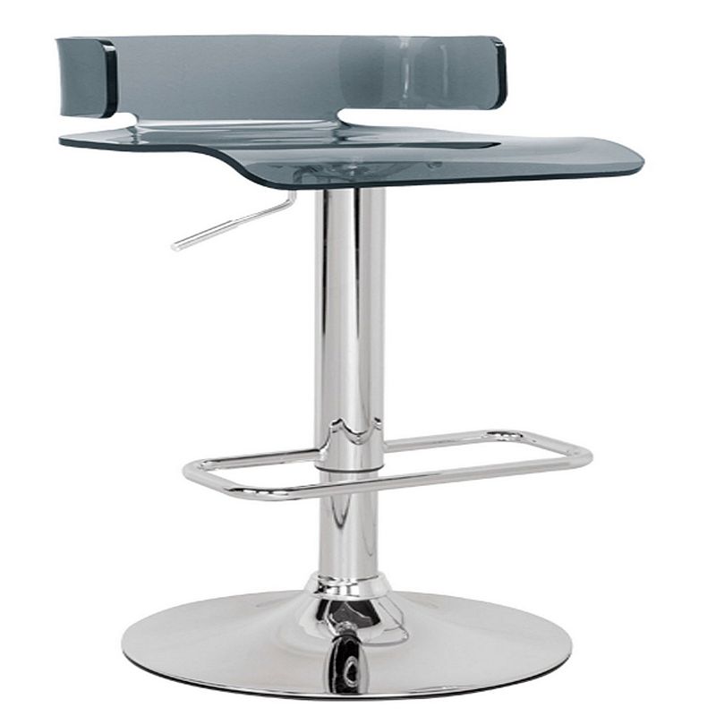 26 Inch Acrylic Adjustable Barstool， Chrome Pedestal Base， Gray