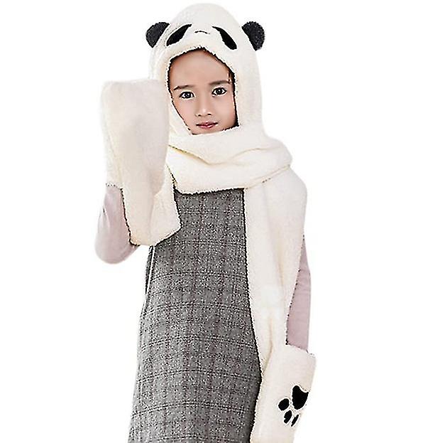 Winter Panda Hat Scarf Glove Set For Women，warm Women Siamese Hoodie