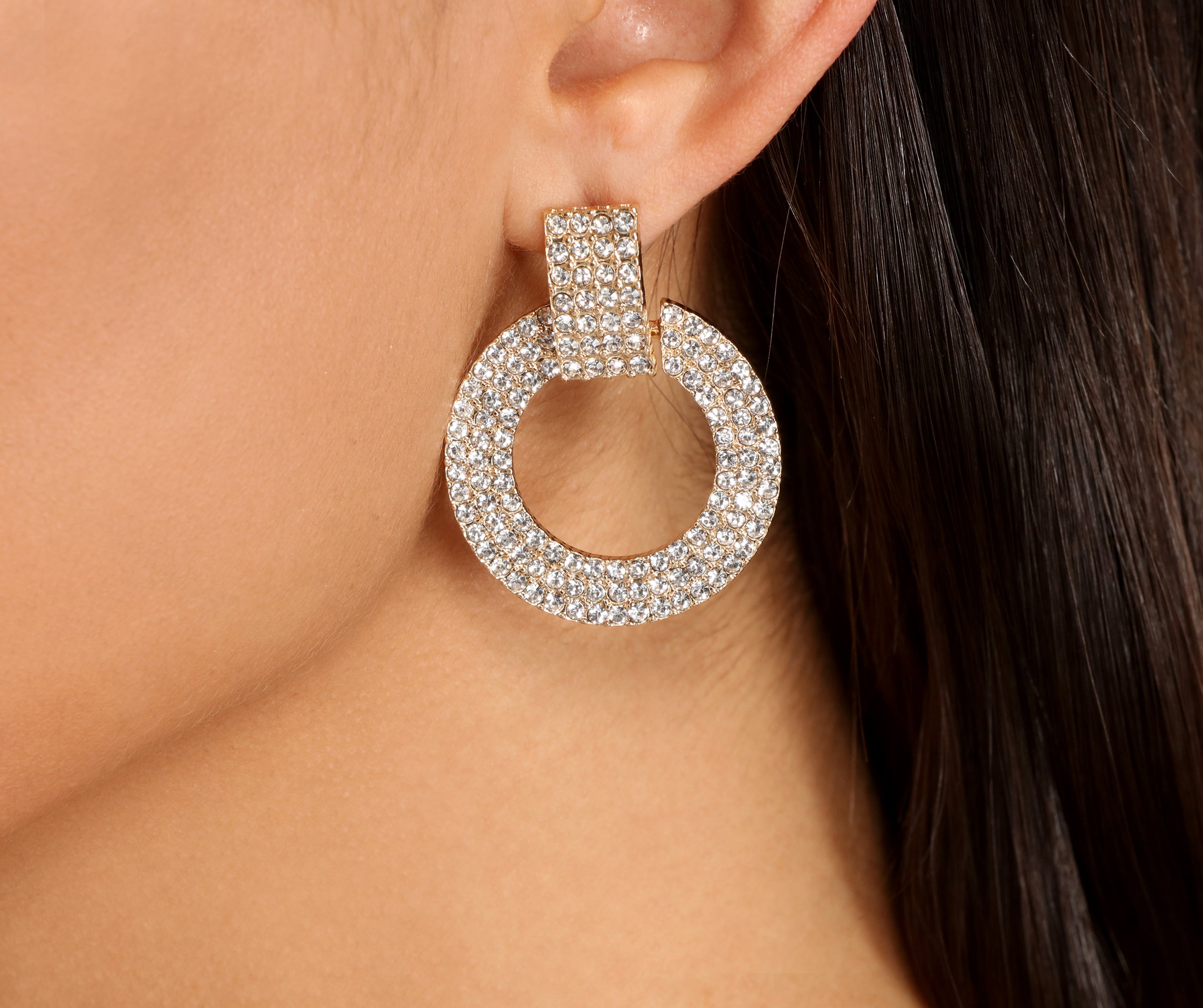 Encircled In Luxe Rhinestone Door Knocker Earrings