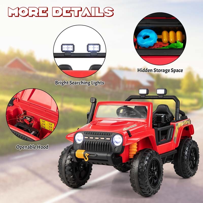 Parent-Child Ride On Truck, 12V 10AH Battery Powered RC Riding Toy Car with Trunk & Suspension Springs