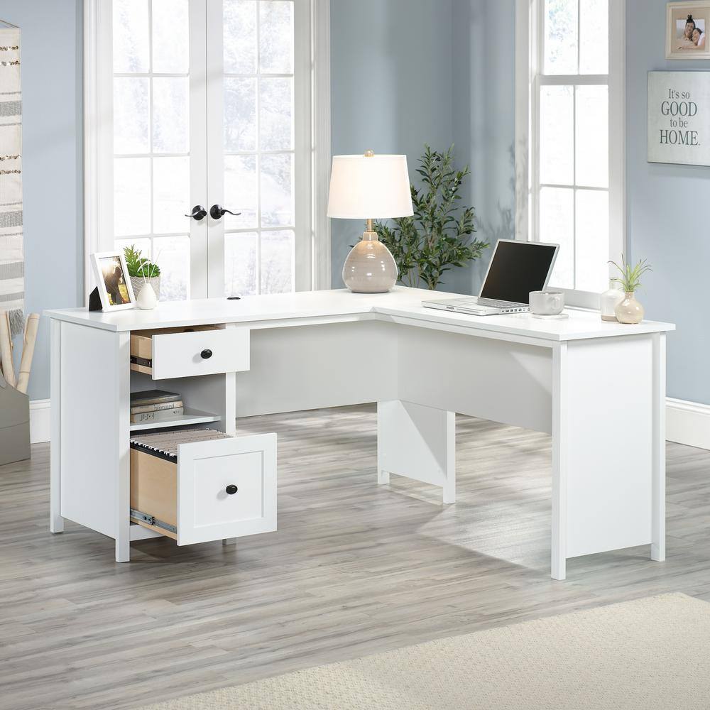 SAUDER County Line 61.26 in. L-Shaped Soft White Computer Desk with File Storage 427718