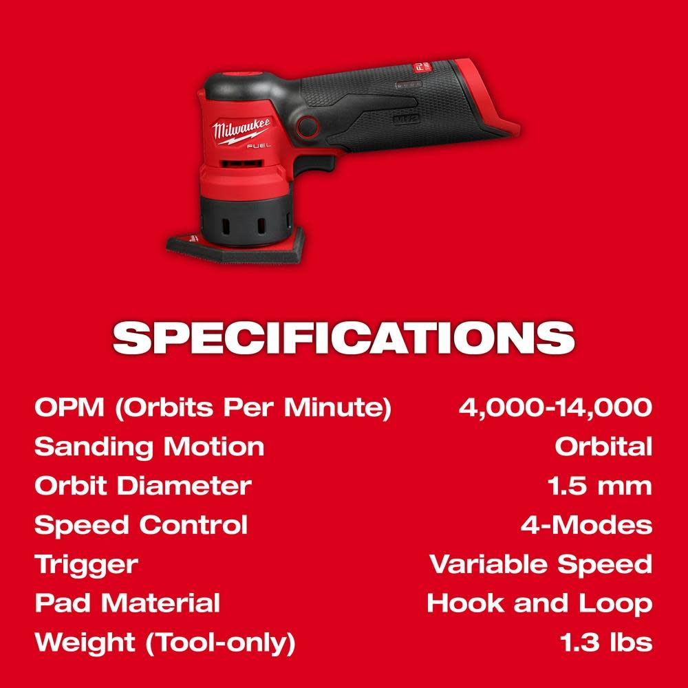 Milwaukee M12 FUEL Orbital Detail Sander Bare Tool