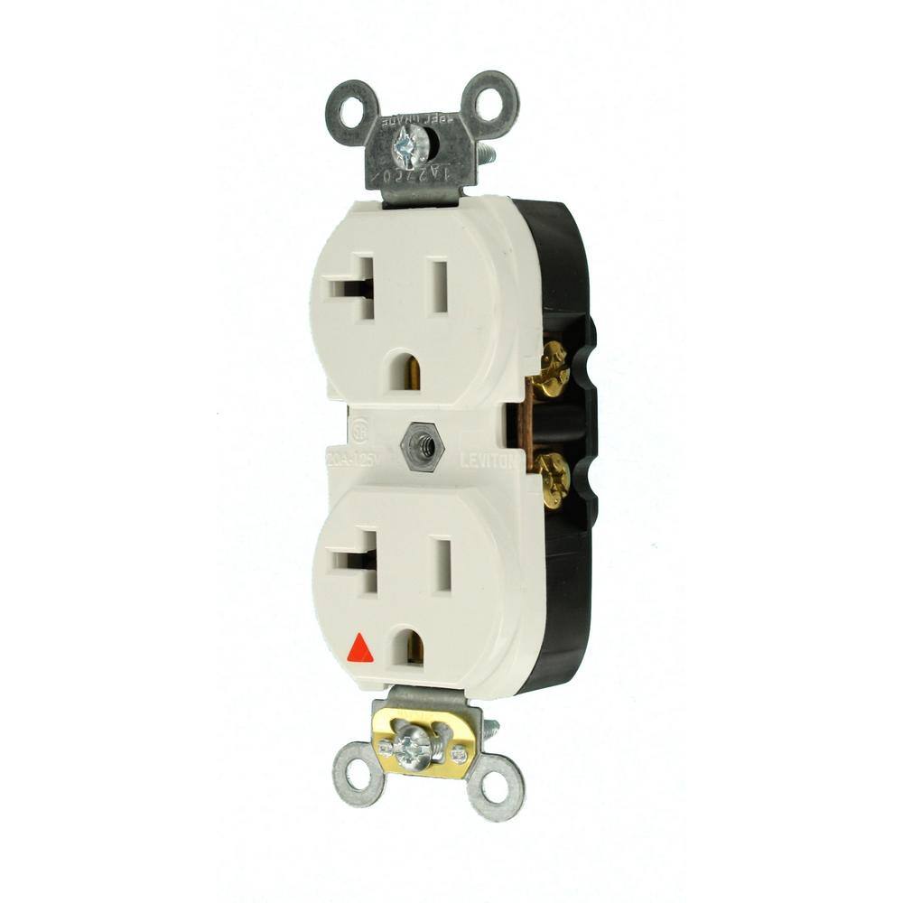 Leviton 20 Amp Industrial Grade Heavy Duty Isolated Ground Duplex Outlet White 5362-IGW