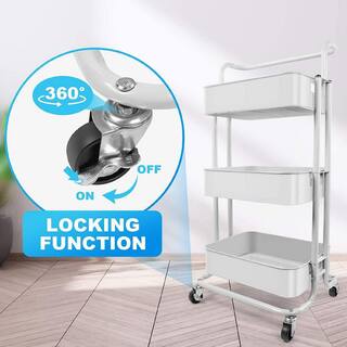 Siavonce 3-Tier Rolling Steel Storage Bin Utility Kitchen Cart with Wheels in White Bath Cart and Organizer Cart DB-ZX-D0102H74NIJ