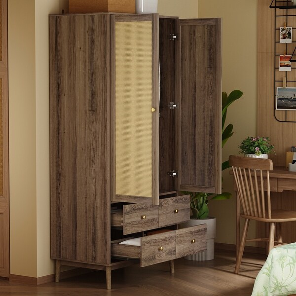 Large Capacity Armoire Wardrobe Rattan Multifunctional Storage Cabinet - - 37852156