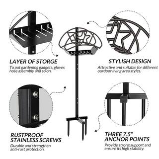 WaLensee Garden Hose Stand Steel Hose Storage Freestanding Garden Hose Holder with Layer of Storage GHC-001