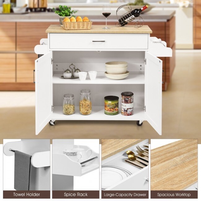 Rolling Kitchen Island Cart with Towel and Spice Rack   45.5\