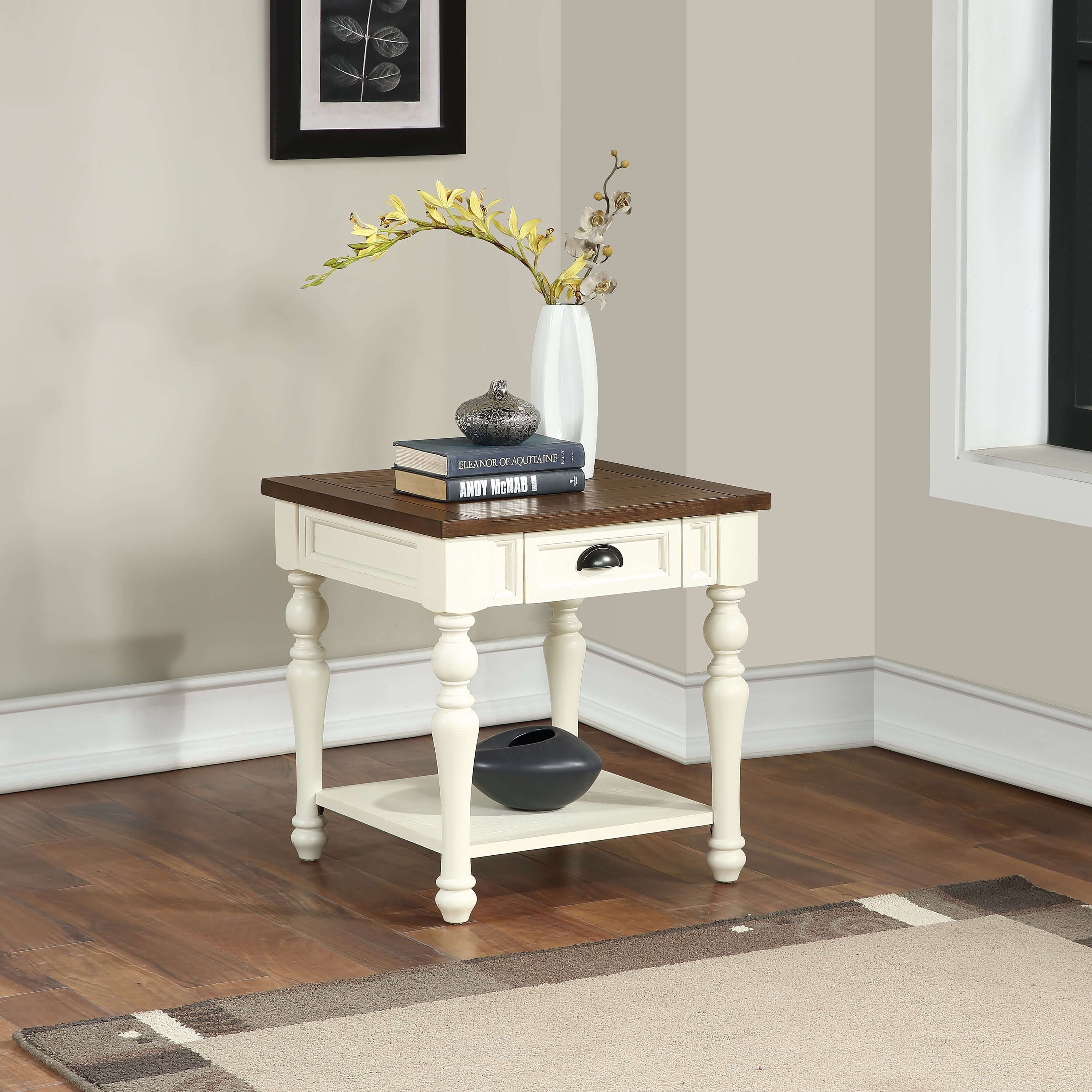 The Gray Barn Jillian Two-tone Ivory and Mocha Wood 1-drawer End Table