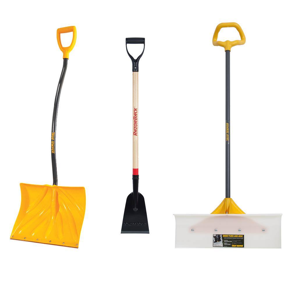 True Temper 3-Piece Snow and Ice Removal Combo with Shovel Pusher and Scraper Garden Tool Set 10000-03453