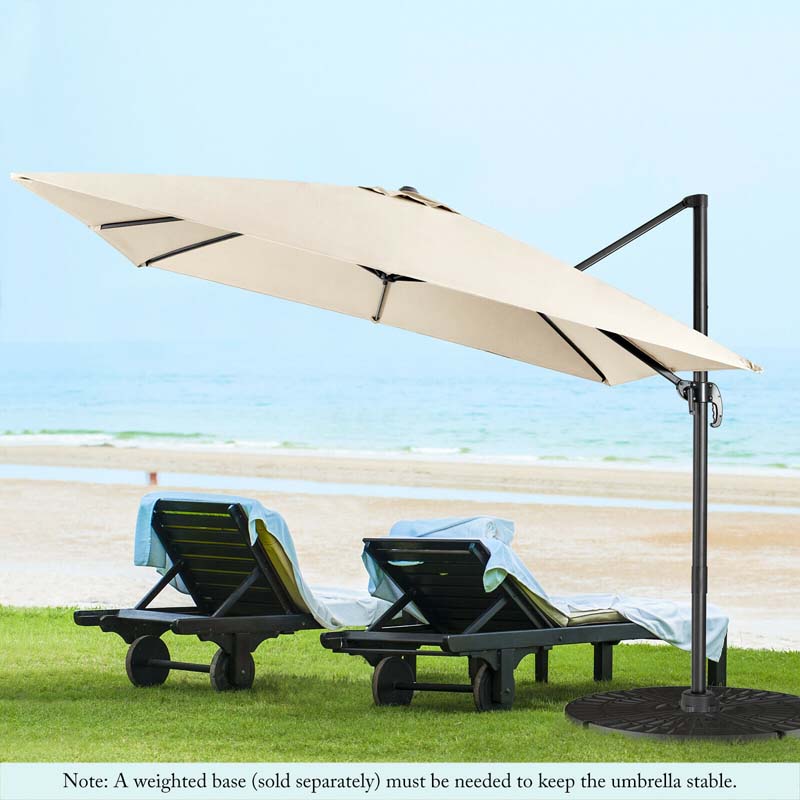 10 x 10 FT Square Patio Umbrella, 3-Tilt Cantilever Offset Umbrella, Large Outdoor Market Umbrella with Crossed Base