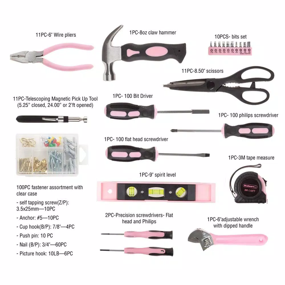 Stalwart Heat Treated Pink Tool Set with Carrying Bag (123-Piece ) and#8211; XDC Depot