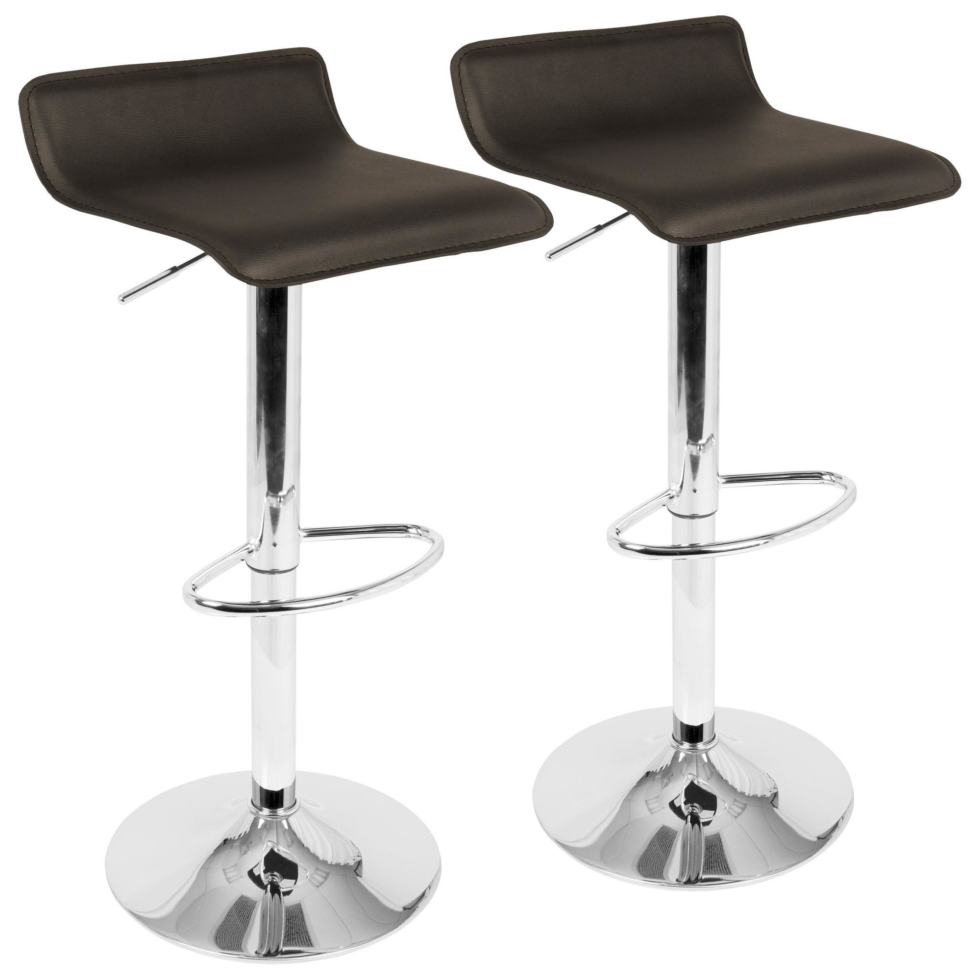 Lumisource Ale Contemporary Adjustable Barstool in Brown PU Leather - Set of 2 - 16