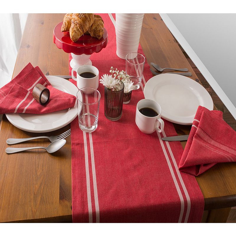 14 x 108 Tango Red and White French Chambray Rectangular Table Runner