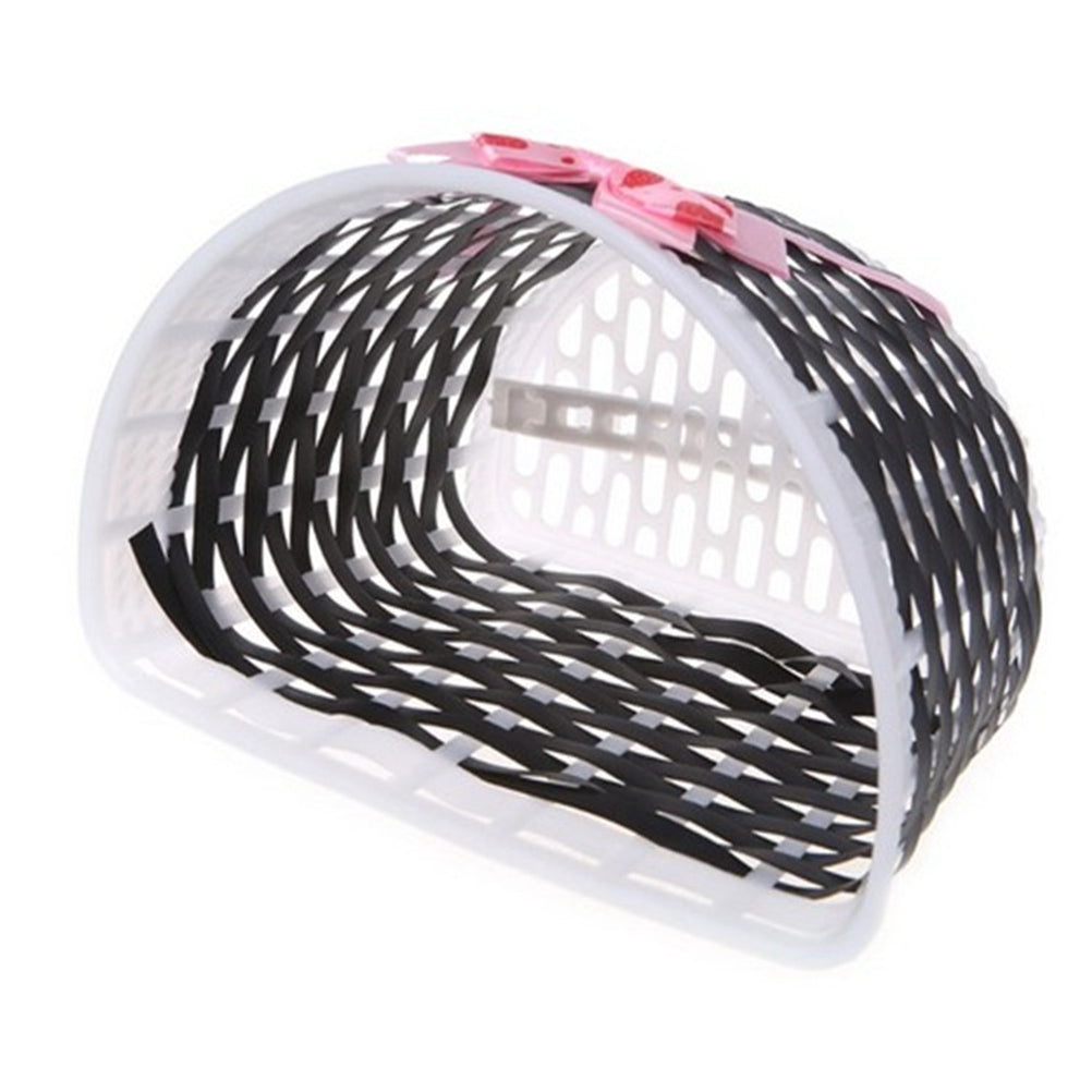 Hemoton Lovely Bike Basket Outdoor Knitted Bowknot Front Basket For Children Girl - Size S(Black)