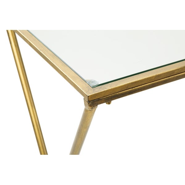 Gold Metal Slim Console Table with Glass Top