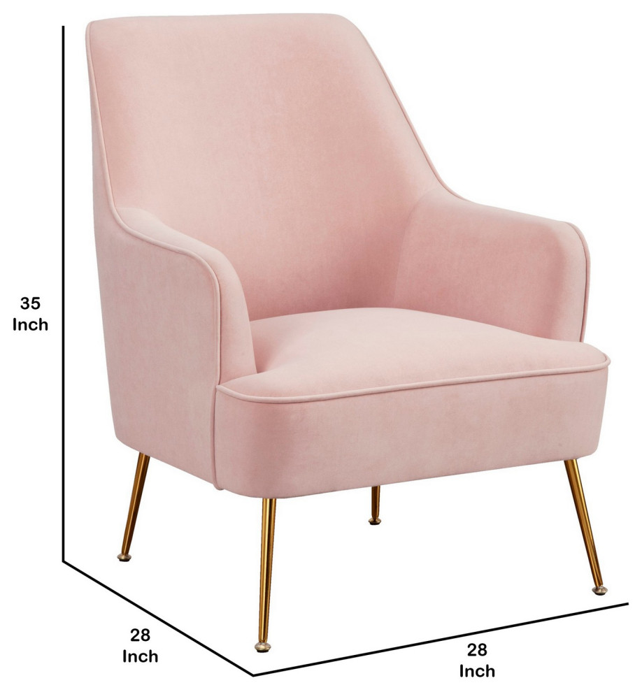 Benzara BM261858 Accent Chair With T Cushioned Seat and Metal Legs  Pink   Midcentury   Armchairs And Accent Chairs   by VirVentures  Houzz