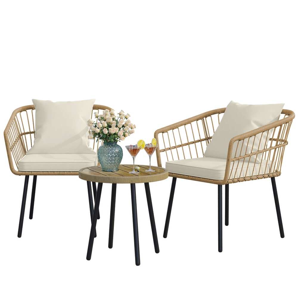 Moasis 3 Piece Bistro Set Patio Wicker Conversation Chairs with Coffee Table