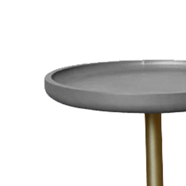 Round Wooden Side Table with Tripod Base， Small， Gold and Gray - 19 H x 16 W x 16 L Inches