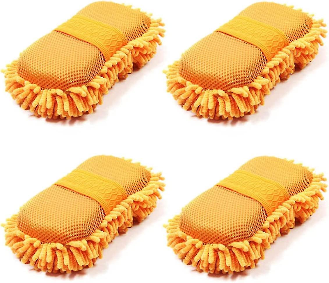 4 Pieces Heilwiy Gift Car Wash Sponge Microfiber Scratch-free Car Wash Mitt