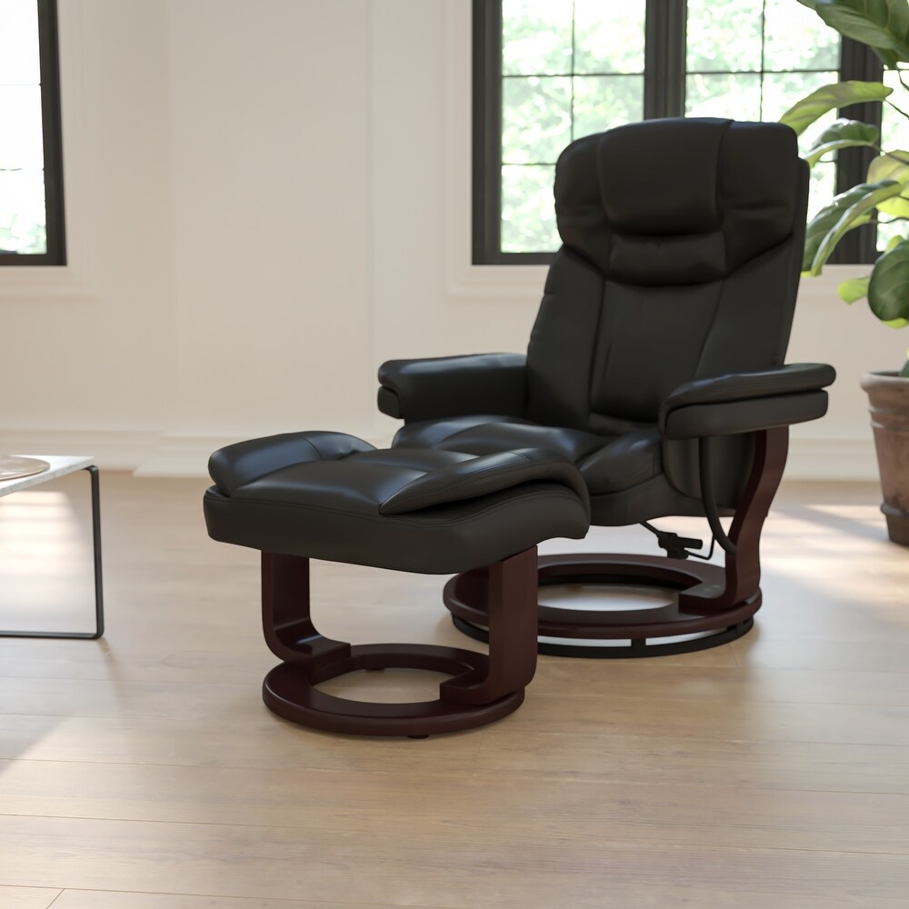 Contemporary Multi Position Recliner and Curved Ottoman with Swivel Base