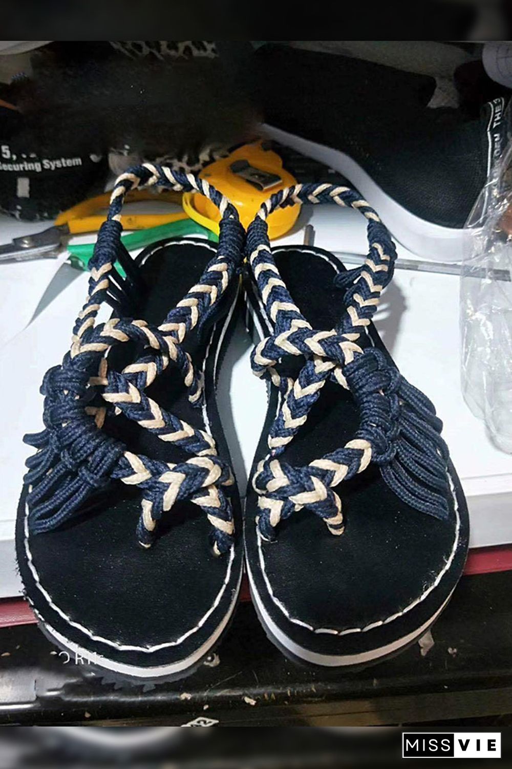 Colorful Rope Twist Knot Splicing Flat Sandals