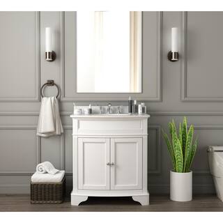 Home Decorators Collection Terryn 31 in. W x 20 in. D x 35 in. H Vanity in White with Engineered White Marble Top and White Sink TJ-TNV3120WH