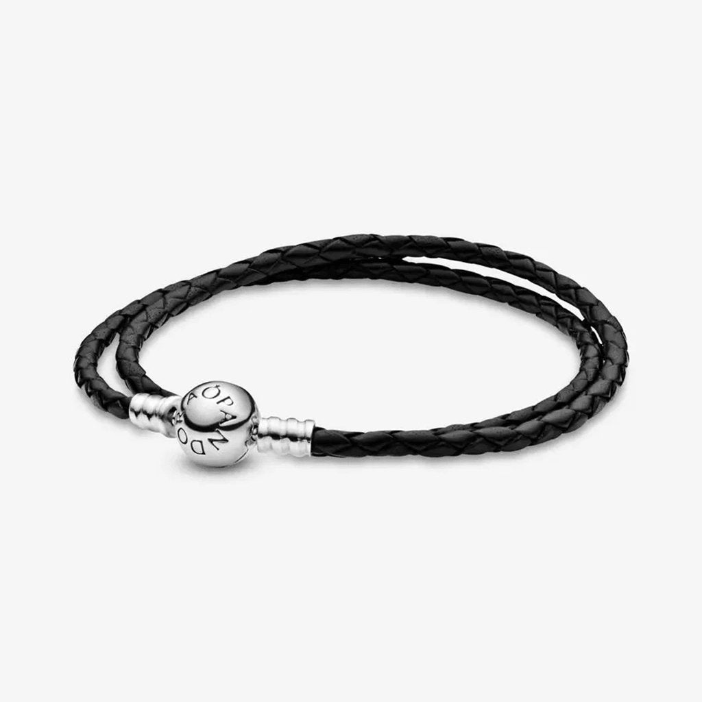 PANDORA  Pandora Moments Double Black Leather Bracelet