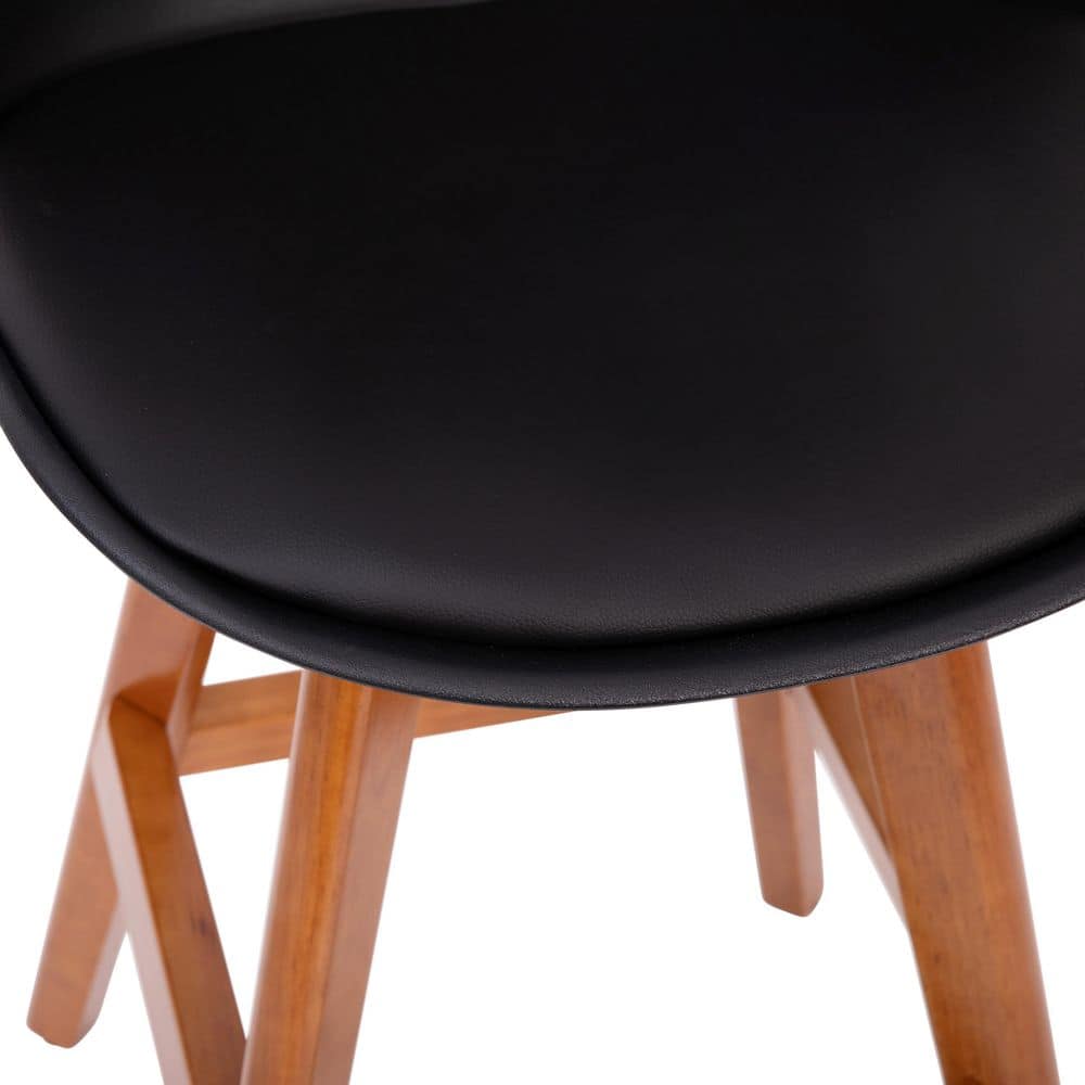 TAYLOR + LOGAN 27 in. Black/Natural Mid Wood Bar Stool with Leather/Faux Leather Seat CO-504844-TAYLH