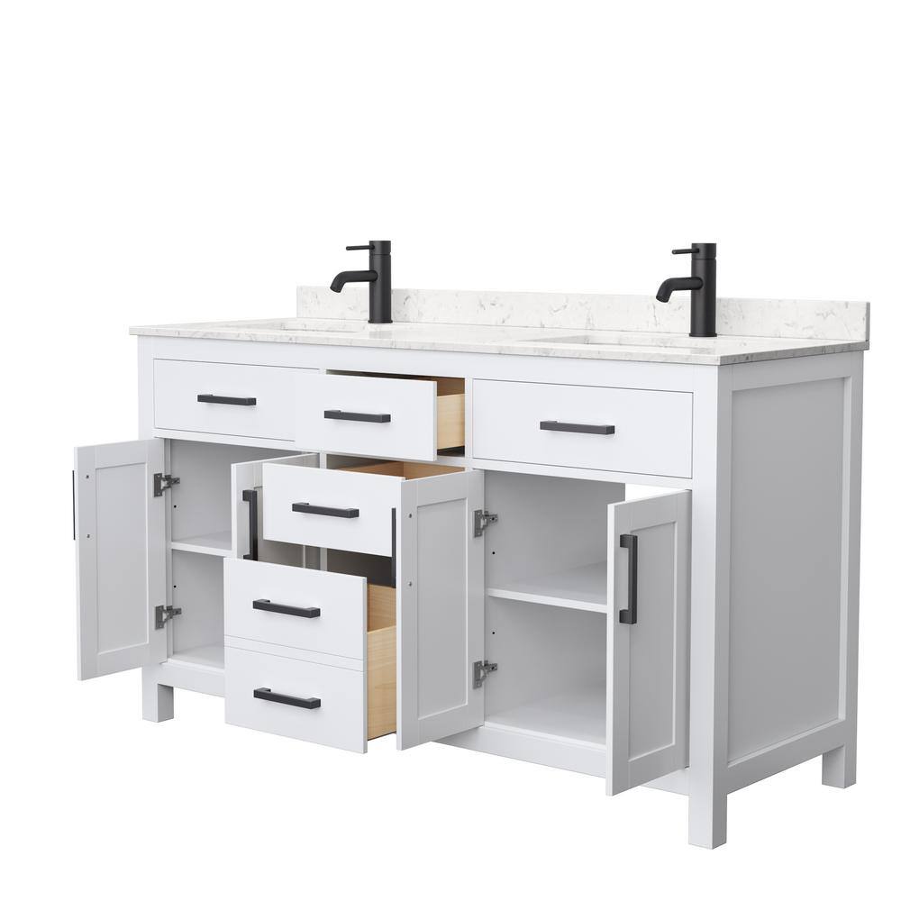 Wyndham Collection Beckett 60 in. W x 22 in. D x 35 in. H Double Sink Bath Vanity in White with Carrara Cultured Marble Top WCG242460DWBCCUNSMXX