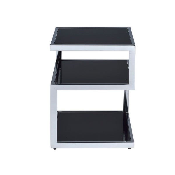 Modern Alyea Side Table with 2 Open Comparments (Chrome and Black Glass)