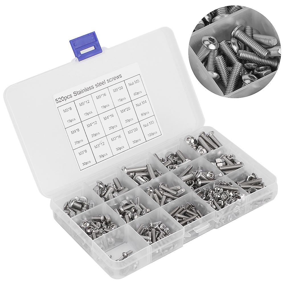 520pcs Stainless Steel Screws Hex Socket Head Cap Screws Assortment Set Kit