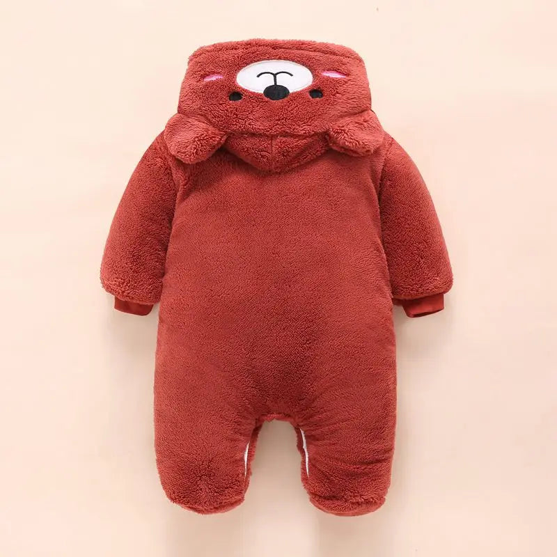 0-12M Baby Rompers Cute Bear Toddler Girls Overall Jumpsuit Winter Warm Hooded Cotton Baby Boys Romper Infants Crawling Clothing